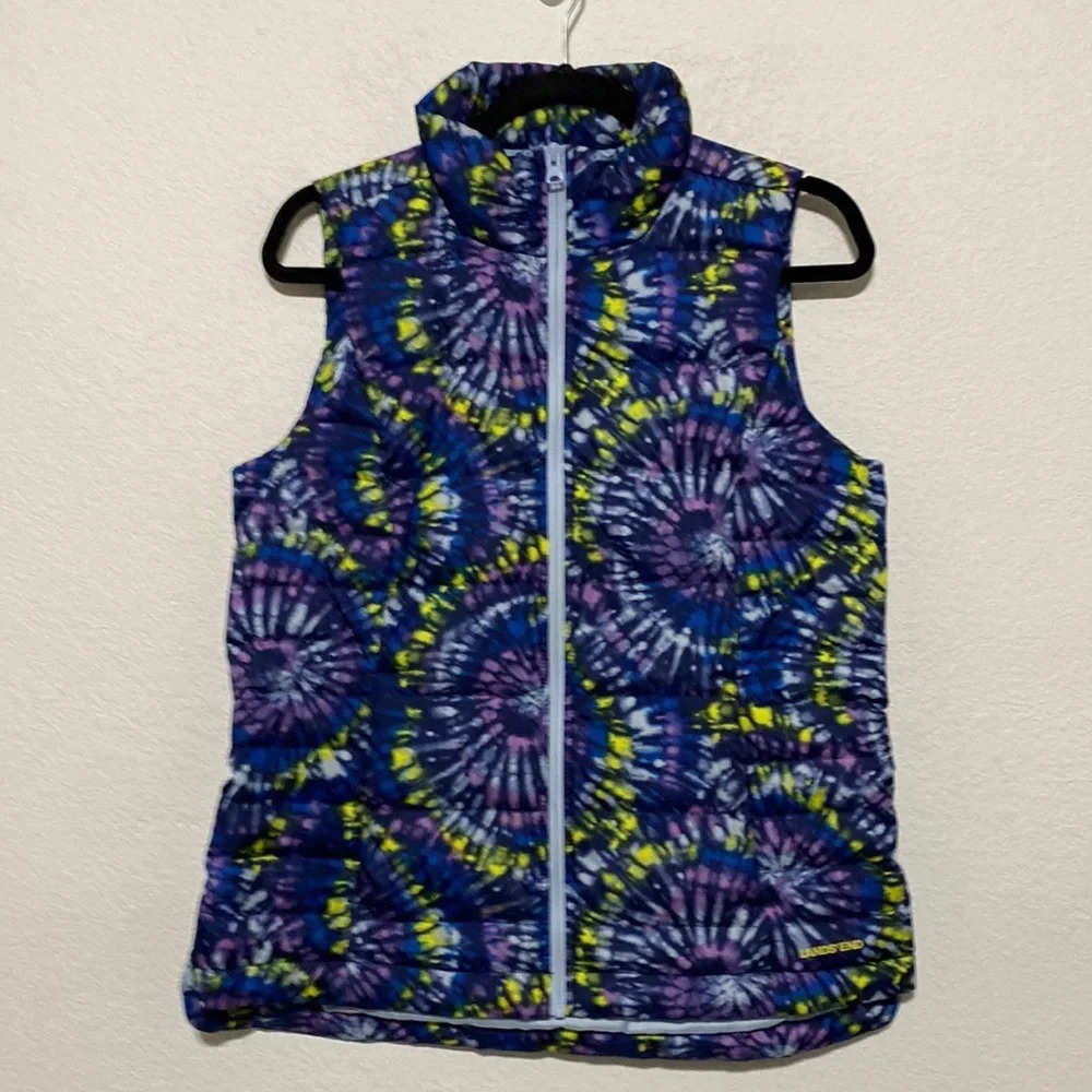 Lands' End "NWOT" Tie Dye Down Feather Full Zip Sleeveless Puffer Vest Size S